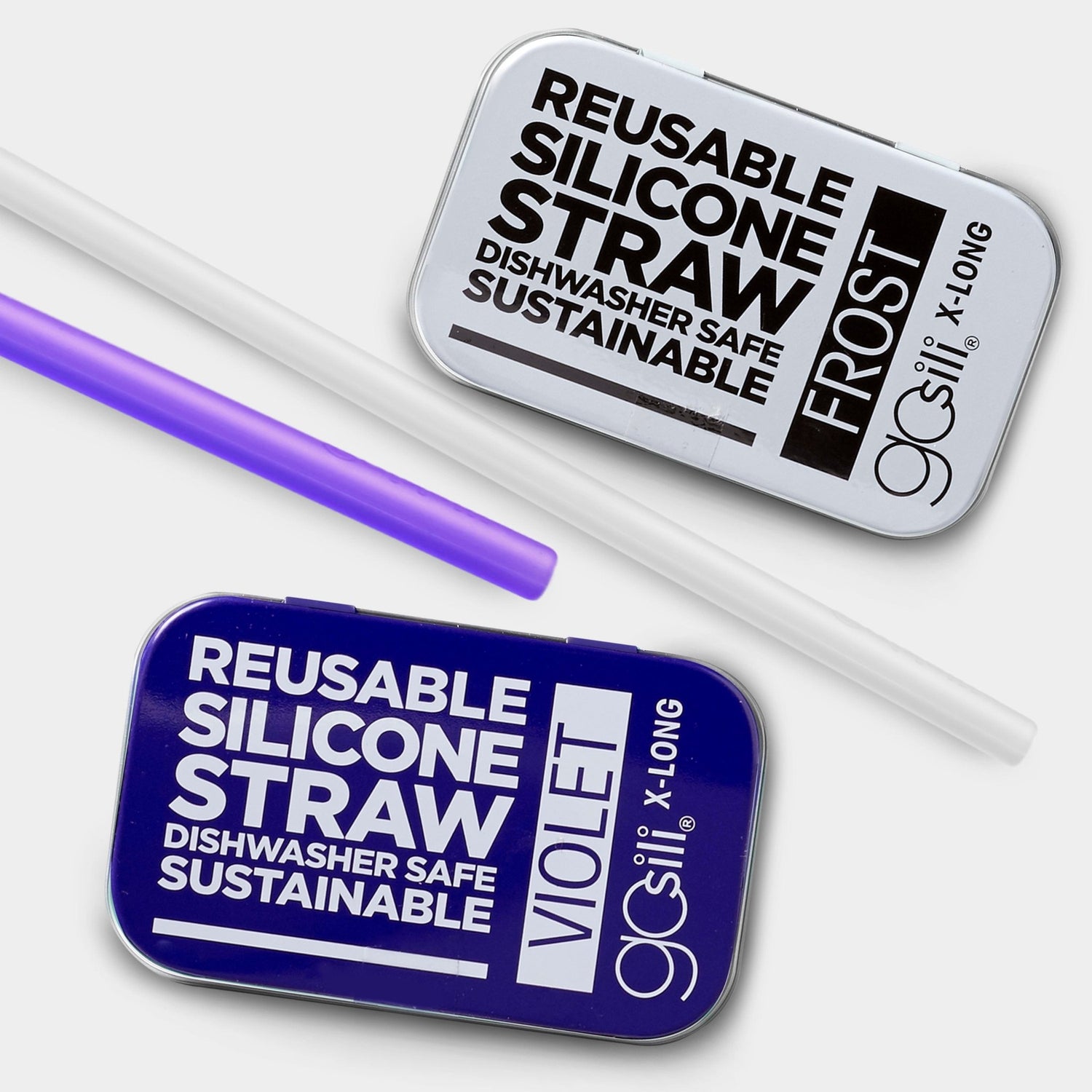 Extra Long Reusable Silicone Drinking Straws with Travel Case, 2pk - GoSili