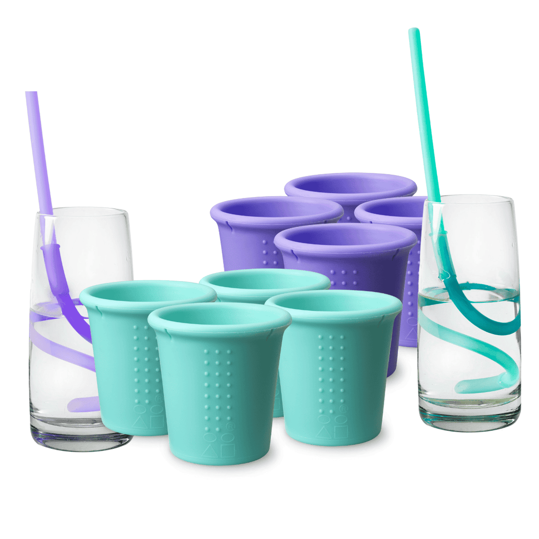 Eco-friendly reusable silicone cups and straws bundle for kids and toddlers.
