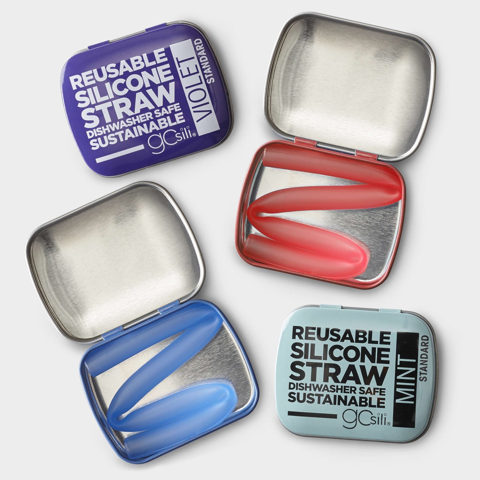 Pailles Réutilisables GoSili - Lot De 4 - Silicone - Emboîtables - Bleu/Sarcelle - NEUF