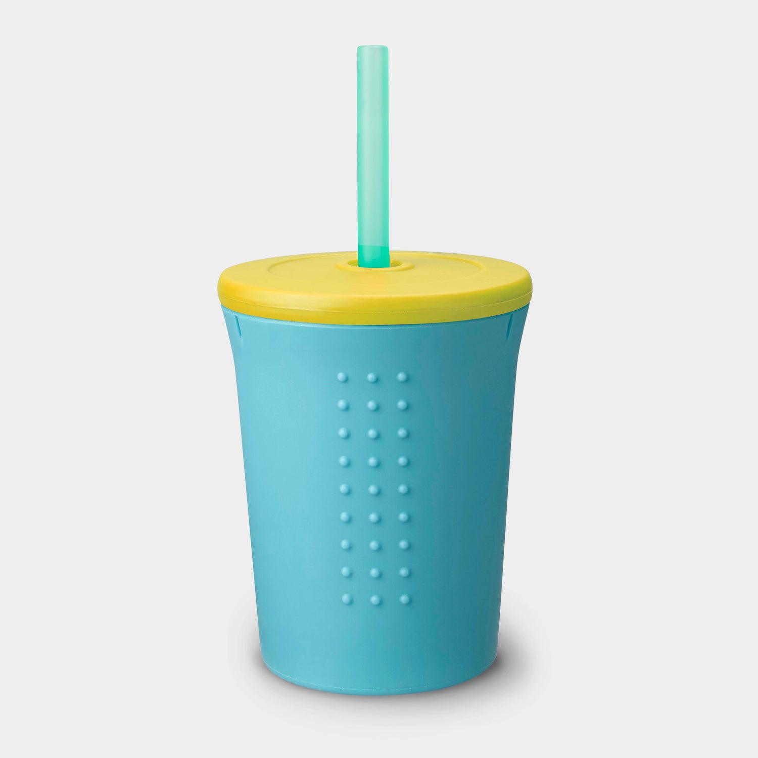 GoSili reusable silicone straw cup with patented stainless-steel ring and soft silicone straw.
