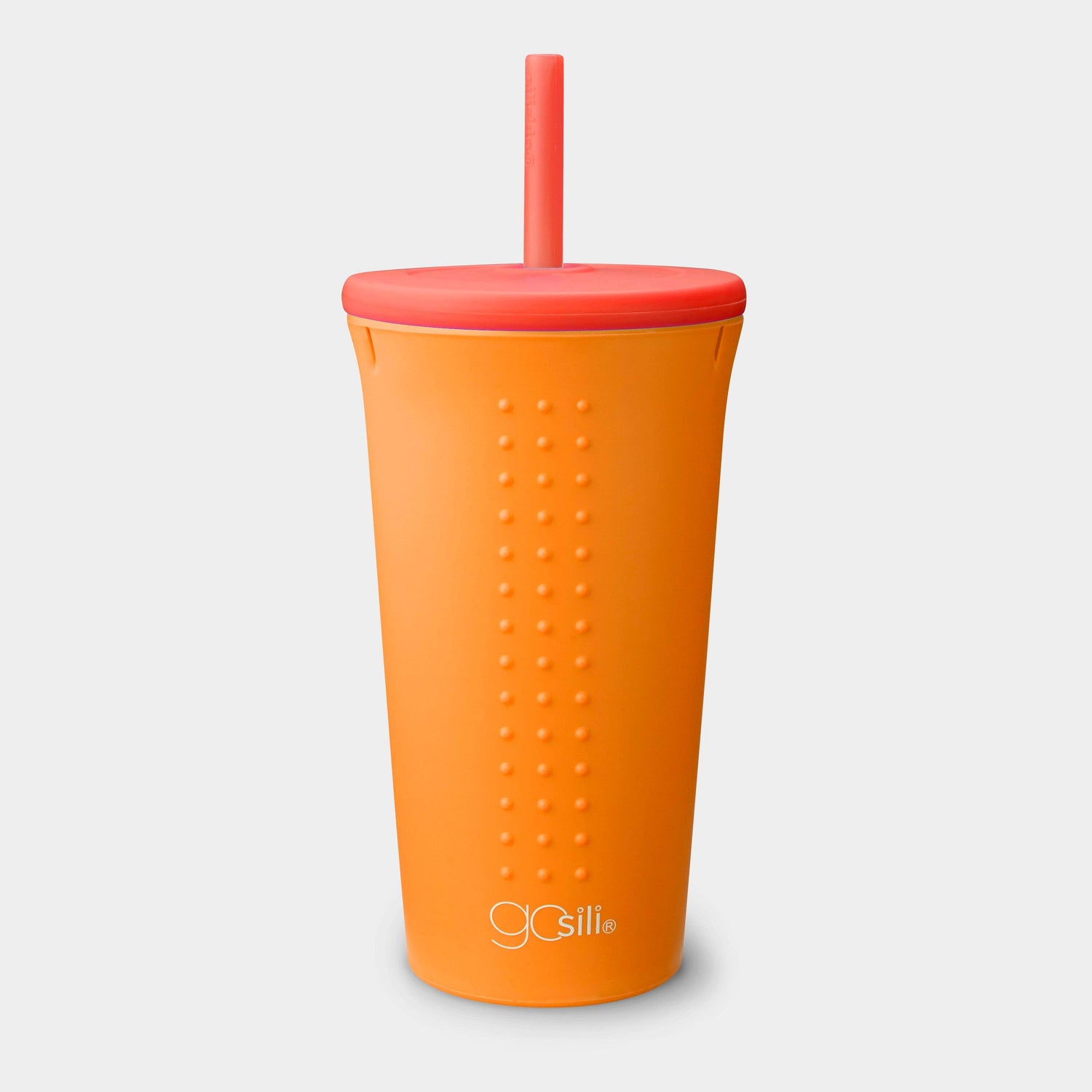 Reusable silicone straw cup set with interchangeable lids and multiple size options.
