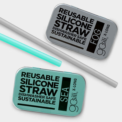Extra long reusable silicone straw with compact aluminum travel case for 24oz+ cups