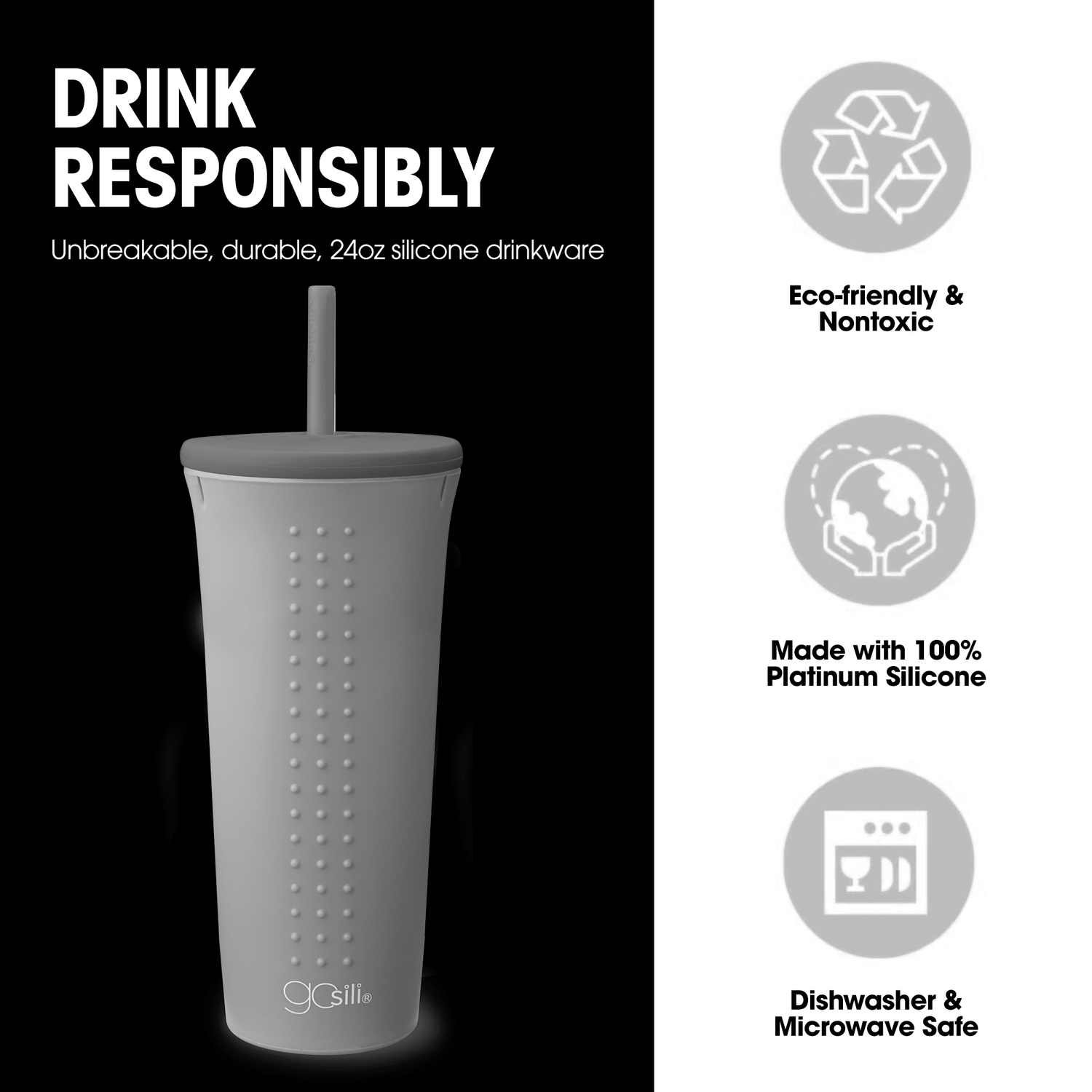 Reusable Silicone Straw Cup and Tumbler, 24oz - GoSili