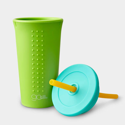 GoSili reusable silicone cup and straw set, dishwasher and microwave safe