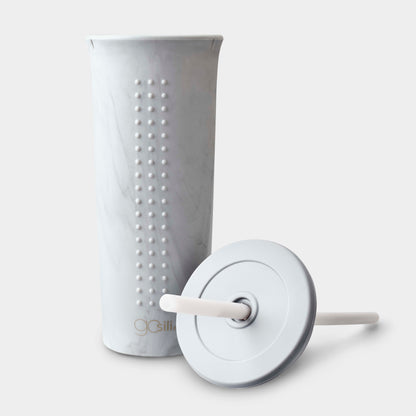 GoSili reusable silicone straw cup with stainless-steel ring for added grip.