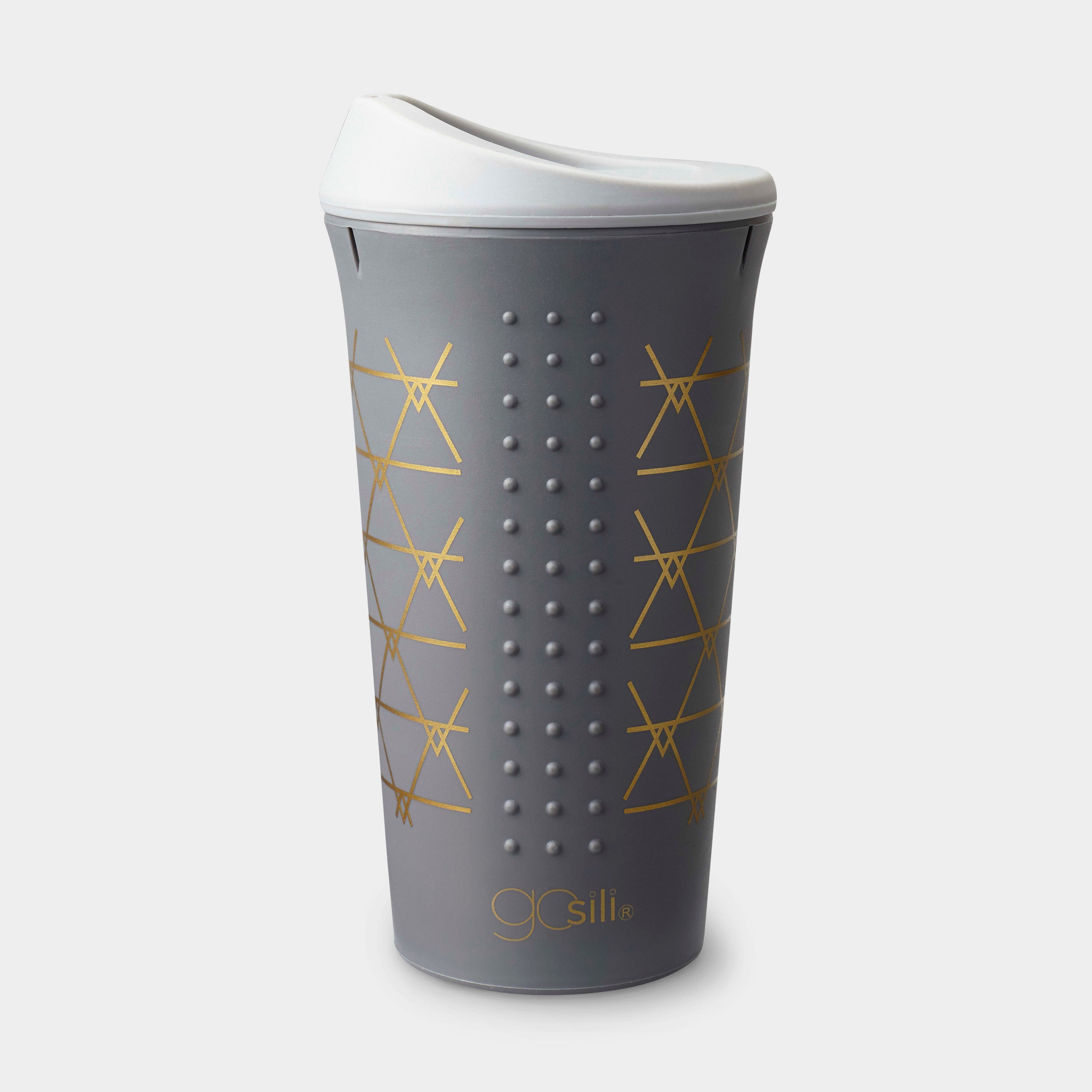 Dishwasher-safe and microwave-safe silicone travel cup with a durable design.