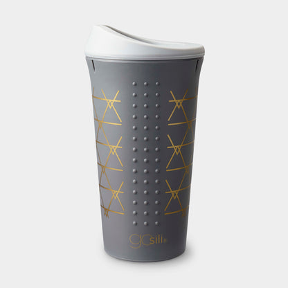Dishwasher-safe and microwave-safe silicone travel cup with a durable design.