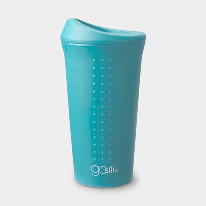 GoSili reusable silicone travel mug packaging highlighting its plastic-free design.