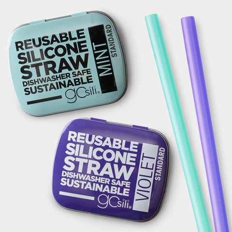 GoSili® 8" Collapsible + Reusable Silicone Drinking Straw with Travel Case | Eco-Friendly & Soft | 2pk